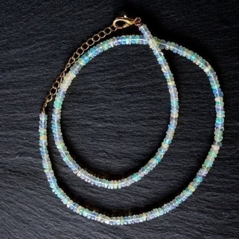 AAA Fire Opal Beaded Necklace Ethiopian Opals October Birthstone Gorgeous Jewel